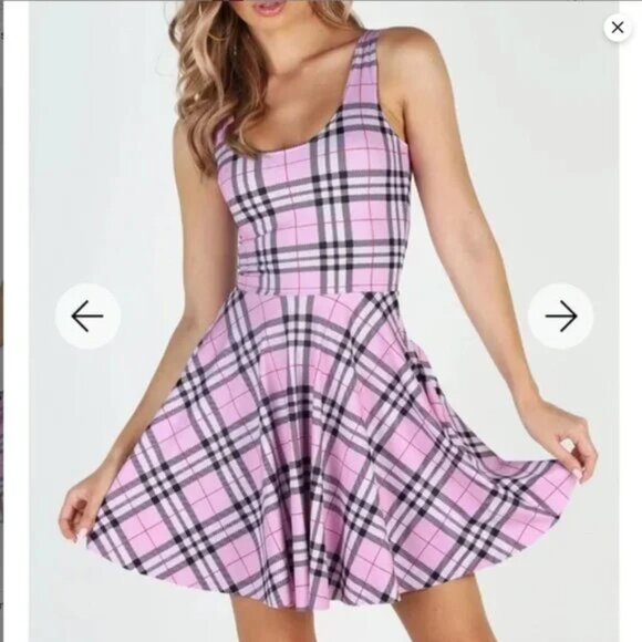 Blackmilk Tartan Sugar Scoop Skater Dress - Limited Style Pink & Black Plaid XL - Picture 1 of 13